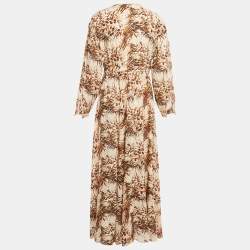 Nanushka Brown Animal Print Cotton V-Neck Maxi Dress L