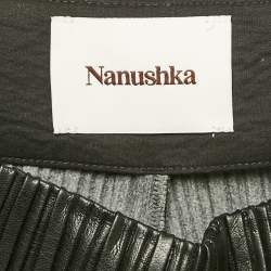 Nanushka Black Pleated Faux Leather Wide Leg Trousers L
