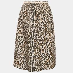 Nanushka Brown Leopard Print Cotton Canvas Knee Length Skirt S
