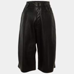Nanushka Black Faux Leather Wide Leg Capri Pants L