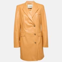 Nanushka Brown Faux Leather Double Breasted Coat S