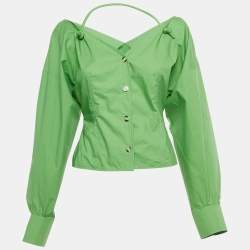 Pre Owned Nanushka Green Poplin Halter Neck Detail Tami Top S