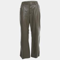 Pre Owned Nanushka Brown Faux Leather Wide Leg Trousers XL