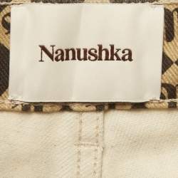 مملوكة مسبقًا بنطلون جينز نانوشكا دينم بنمط الأحرف الأسود / البيج بخصر مقاس صغير 27 بوصة