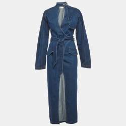Pre Owned Nanushka Blue Denim Wrap Maxi Dress XS