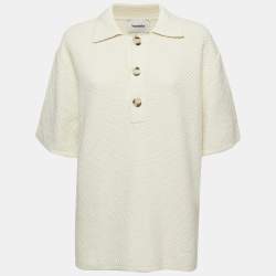Pre Owned Nanushka Off White Crochet Knit Polo T-Shirt M