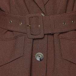 Pre Owned Nanushka Brown Houndstooth Honor Belted Blazer S