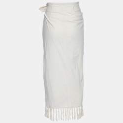 Pre Owned Nanushka Cream Cotton Randi Fringed Wrap Skirt M