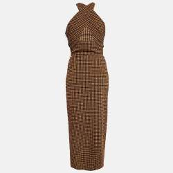 Nanushka Brown Checked Seersucker Skirt and Top Set L