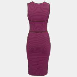 مملوكة مسبقًا Narciso Rodriguez Purple Silk Knit Cut Out Yoke Sleeveless Sheath Dress S