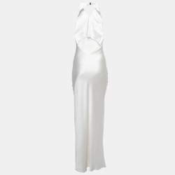 Natalie Rolt Off White Satin Halter Neck Maxi Dress S