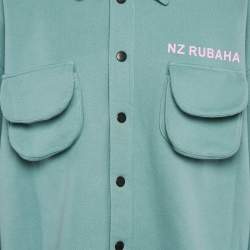 Natasha Zinko Blue Cotton Blend Knit Button Front Jacket S