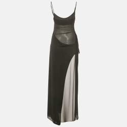 Pre Owned فستان إن بي دي أسود جورجيت مكشكش بدون أكمام سيلينا طويل صغير