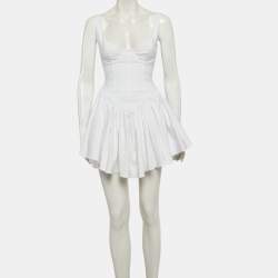 مملوكة مسبقًا فستان نبيد صغير جداً كورسيت قماش كريب مطاطي أبيض قصير