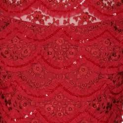 Needle & Thread Red Mesh Embroidered Liliy Bloom Mini Dress S