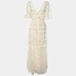 Needle & Thread Cream Mesh Shimmer Primrose Gown Dress S