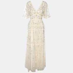 Needle & Thread Cream Mesh Shimmer Primrose Gown Dress S