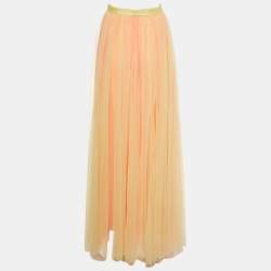 Pre Owned تنورة نيدل آند ثريد تول أصفر/وردي ثنائي اللون مقاس صغير (سمول)