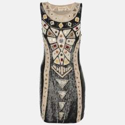 Pre Owned Needle & Thread Black Multicolor Sequin and Bead Embellished Sleeveless Top L