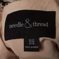 Pre Owned Needle & Thread Pink Floral Embroidered Tulle Cape Sleeve Gown L