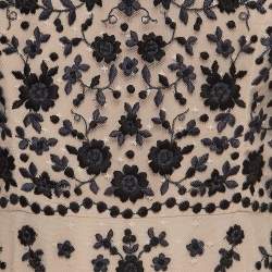 Pre Owned Needle & Thread Pink Floral Embroidered Tulle Cape Sleeve Gown L