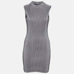 Neil Barrett Grey Stripe Textured Jersey Mini Dress S