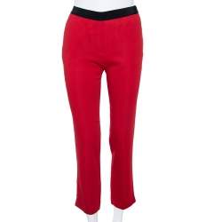 Neil Barrett Red Crepe Elasticized Waist Detail Tube Fit Pants S