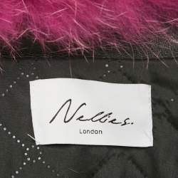 Pre Owned جاكيت نيلي ستوديو فرو ثعلب وردي مقاس متوسط - ميديم