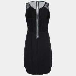 Rebecca Taylor Black Neoprene and Mesh Embellished Neckline Dress S 