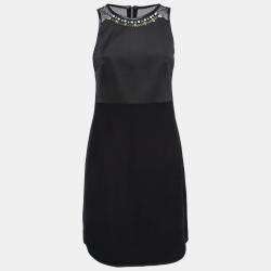 Rebecca Taylor Black Neoprene and Mesh Embellished Neckline Dress S 