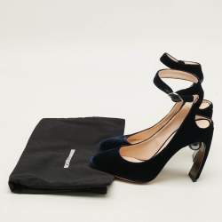 Pre Owned Nicholas Kirkwood Lola Size 38.5 Navy Blue Velvet Curved Pumps