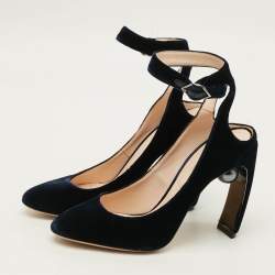 Pre Owned Nicholas Kirkwood Lola Size 38.5 Navy Blue Velvet Curved Pumps