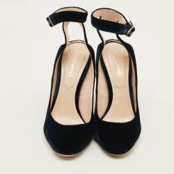 Pre Owned Nicholas Kirkwood Lola Size 38.5 Navy Blue Velvet Curved Pumps