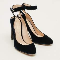 Pre Owned Nicholas Kirkwood Lola Size 38.5 Navy Blue Velvet Curved Pumps