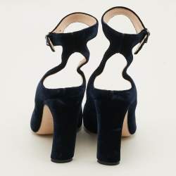Pre Owned Nicholas Kirkwood Lola Size 38.5 Navy Blue Velvet Curved Pumps