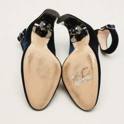 Pre Owned Nicholas Kirkwood Lola Size 38.5 Navy Blue Velvet Curved Pumps