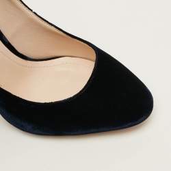 Pre Owned Nicholas Kirkwood Lola Size 38.5 Navy Blue Velvet Curved Pumps