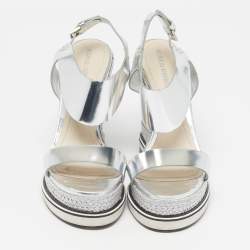Pre Owned Nicholas Kirkwood Leda Size 37.5 Silver Leather Espadrille Wedge Sandals