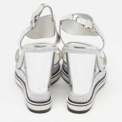 Pre Owned Nicholas Kirkwood Leda Size 37.5 Silver Leather Espadrille Wedge Sandals