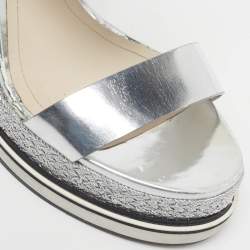 Pre Owned Nicholas Kirkwood Leda Size 37.5 Silver Leather Espadrille Wedge Sandals