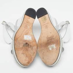 Pre Owned Nicholas Kirkwood Leda Size 37.5 Silver Leather Espadrille Wedge Sandals