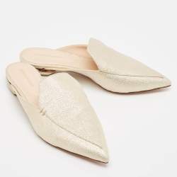 Nicholas Kirkwood Gold Lurex Fabric Beya Flat Mules Size 39