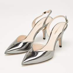 Pre Owned Nicholas Kirkwood Metallic Patent Leather Pearl Slingback Sandals Size 39