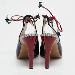 Nicholas Kirkwood Navy Blue Patent Leather Ankle Strap Sandals Size 40.5