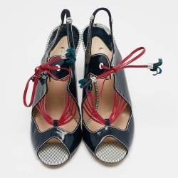 Nicholas Kirkwood Navy Blue Patent Leather Ankle Strap Sandals Size 40.5