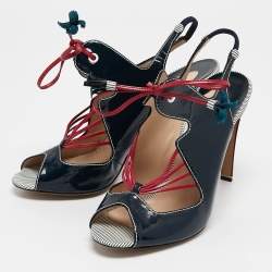 Nicholas Kirkwood Navy Blue Patent Leather Ankle Strap Sandals Size 40.5