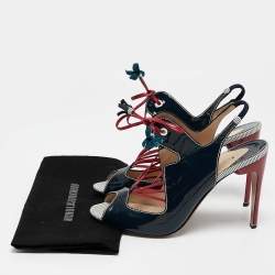 Nicholas Kirkwood Navy Blue Patent Leather Ankle Strap Sandals Size 40.5