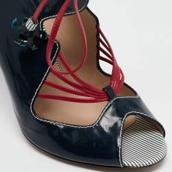 Nicholas Kirkwood Navy Blue Patent Leather Ankle Strap Sandals Size 40.5