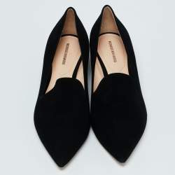 Nicholas Kirkwood Black Suede Casati Faux Pearl Heel Pointed Toe Loafers Size 40