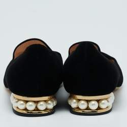 Nicholas Kirkwood Black Suede Casati Faux Pearl Heel Pointed Toe Loafers Size 40